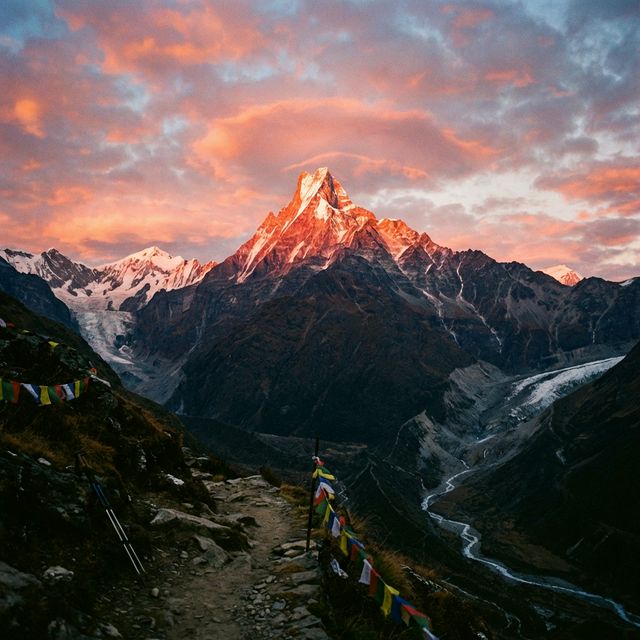 Machapuchare Fishtail Mountain at sunset